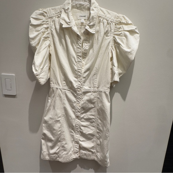 Frame - Gillian Denim Mini Puff Sleeve Shirt Dress Size Small - Picture 3 of 10